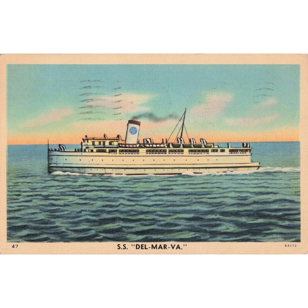 SS Del-Mar-Va Virginia Ferry Corp Little Creek Cape Charles VA Linen Postcard
